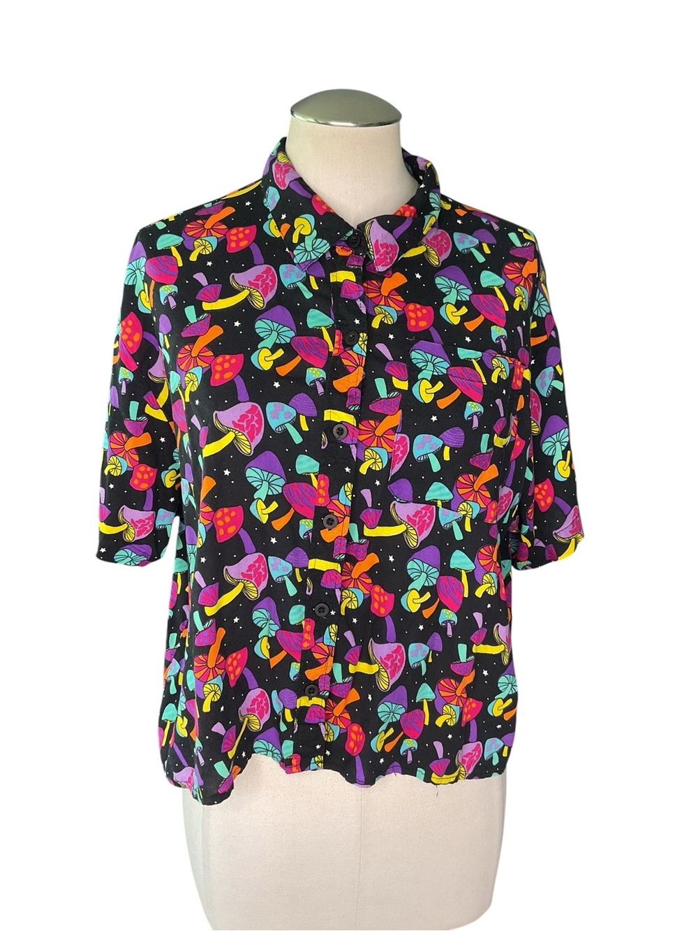 A.LAB Psychedelic Mushroom Button Front Shirt Top Size Large - Picture 2 of 6